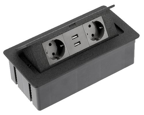 Підовжувач GTV 2 розетки SCHUKO 2xUSB провід 1,5м з вилкою чорний 