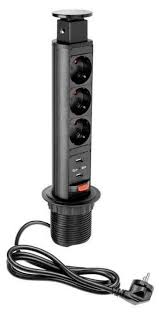 Підовжувач GTV d 60 3 розетки SCHUKO 2xUSB Чорний