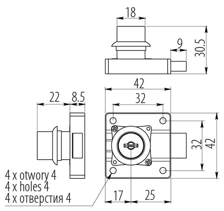 Замок GTV квадратний хром 138 цифровий ключ