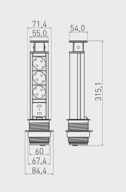 Підовжувач GTV d 60 3 розетки SCHUKO 2xUSB Чорний