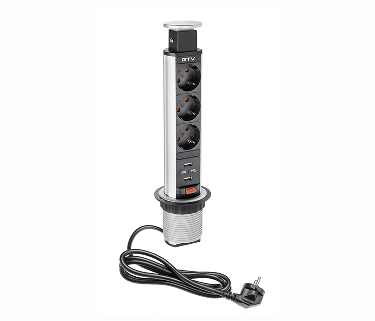 Підовжувач GTV d 60 3 розетки SCHUKO 2xUSB Сірий